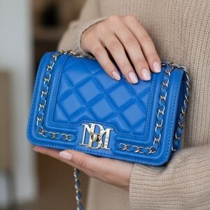 Badgley Mischka Small Crossbody With Frame And Chain On Cover Blue (New)